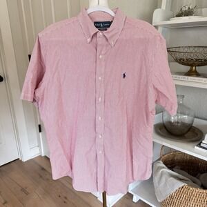 Polo RALPH LAUREN Men's XL Classic‎ Fit Red Stripe Seersucker Cotton Camp Shirt